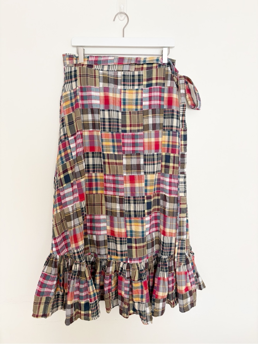 Kiel James Patrick Jacqueline Patchwork Madras Ruffle Wrap Midi Skirt Size 12 - Picture 4 of 6